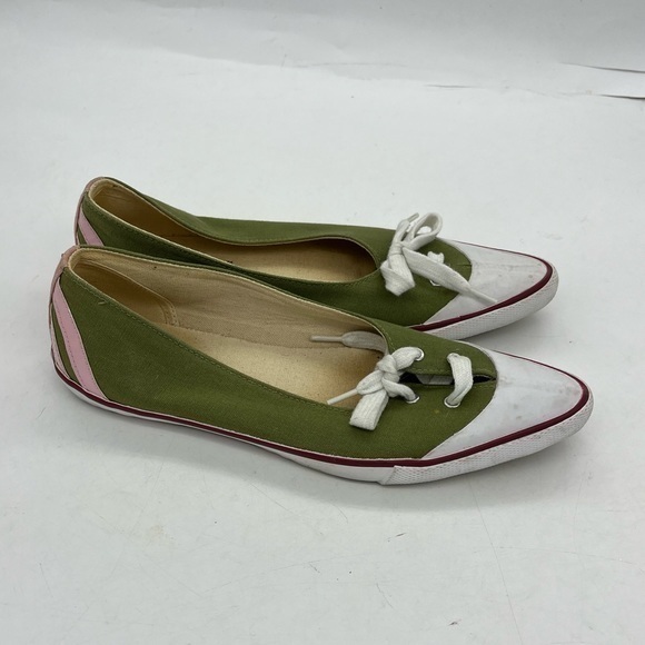 Extra Fine Sugar Women’s Retro Style Green Canvas Pointed Toe Sneaker Flats - Picture 7 of 15